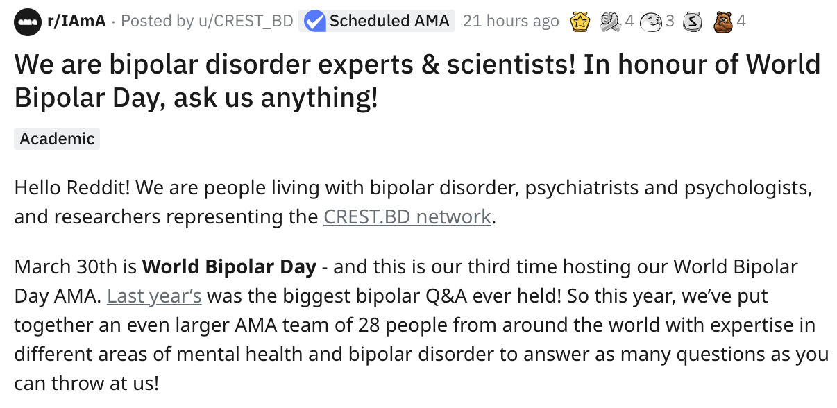 Public Q and A's About Bipolar Disorder on Reddit